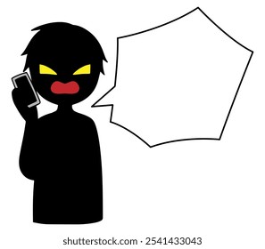 Image of a villain talking on a smartphone and a dangerous speech bubble