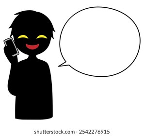 Image of a villain talking on a smartphone and a dangerous speech bubble