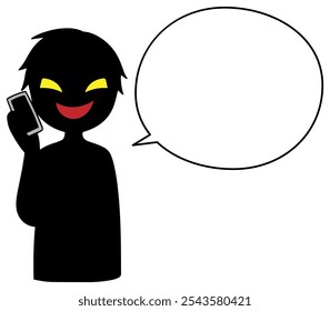 Image of a villain talking on a smartphone and a dangerous speech bubble