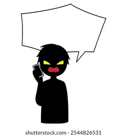 Image of a villain talking on a smartphone and a dangerous speech bubble