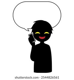 Image of a villain talking on a smartphone and a dangerous speech bubble