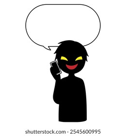 Image of a villain talking on a smartphone and a dangerous speech bubble