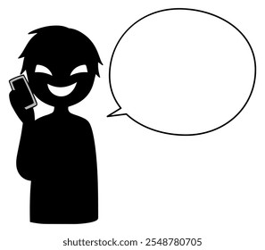 Image of a villain talking on a smartphone and a dangerous speech bubble