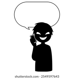 Image of a villain talking on a smartphone and a dangerous speech bubble