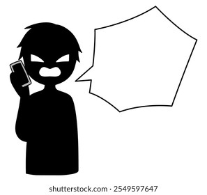 Image of a villain talking on a smartphone and a dangerous speech bubble