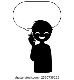 Image of a villain talking on a smartphone and a dangerous speech bubble