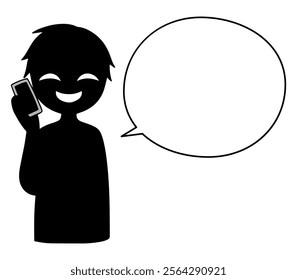 Image of a villain talking on a smartphone and a dangerous speech bubble