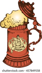 Image of the vintage German mug with beer. Vector illustration.