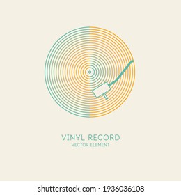 Image of a vinyl record in a linear style. Vector illustration music on light background.