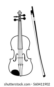 Image of violin and bow in editable vector