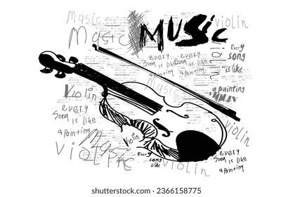  imagen de un violín de graffiti, pintado con violín de pinceladas de pincel, imagen de una música en el graffiti estilo, graffiti de arte callejero vector de camiseta gráfica