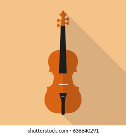 Image of a violin on a background of beige color. Flat design