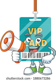 An image of VIP pass card cartoon design style with a megaphone. Vector illustration