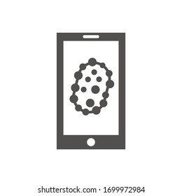 Image of a virus, coronavirus, bacterium, molecule, Trojan on the screen of a smartphone or tablet. Simple vector icon.