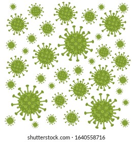 Image of viruses on a white background, isolate. A lot of symbols of the virus, coronavirus. Vector illustration