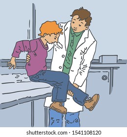 An image of a visit of a boy to a doctor in a medical office