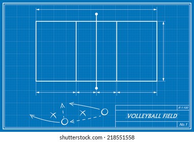 image of volleyball on blueprint. transparency used. 