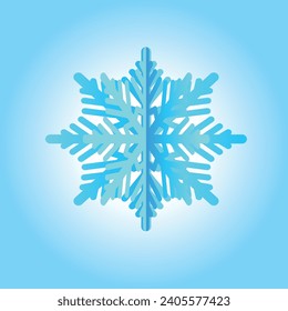 An image of a voluminous blue snowflake on a blue background. Vector illustration