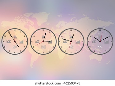 Image of a wall clock on a background map