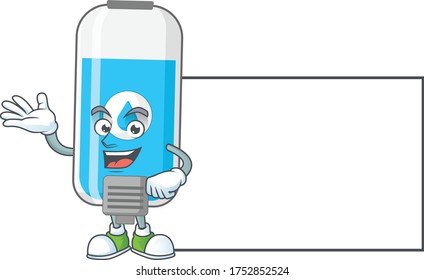 Imagen de un sanitizador de la mano de la pared con estilo de diseño de mascota de tablero