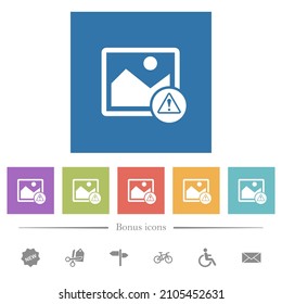 Imagen advirtiendo iconos blancos planos en fondos cuadrados. 6 iconos de bonificación incluidos.