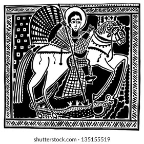 The image of a warrior who kills a snake.