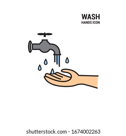 Image of washing hands. Icon to personal hygiene line.