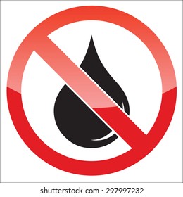 Image of water drop, behind NO sign, on white background