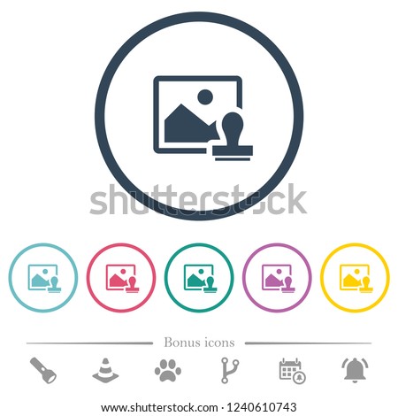 Image watermark flat color icons in round outlines. 6 bonus icons included.