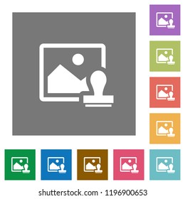 Image watermark flat icons on simple color square backgrounds