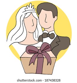 An image of a wedding gift with bride and groom.