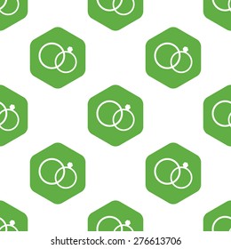 Image of wedding rings in hexagon, repeated on white background