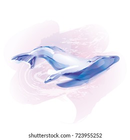 image of a whale in the form of a sketch, outline, etude. the effect of watercolor 