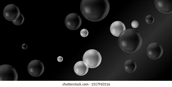 
Image of white and black balls. Vector illustration of realistic pearls on a black background.