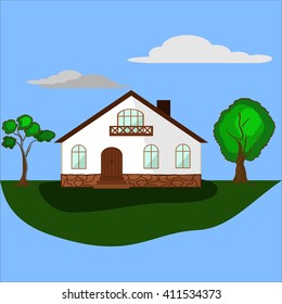 Image of white country house on a plot