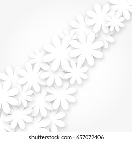 Image of white flowers arranged diagonally in different sizes on a white background