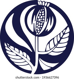 The image of a white garnet on a blue circle. Fertility symbol, suitable for emblem, logo, sign.