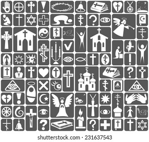 Image of white icons on gray background on the topic Religion