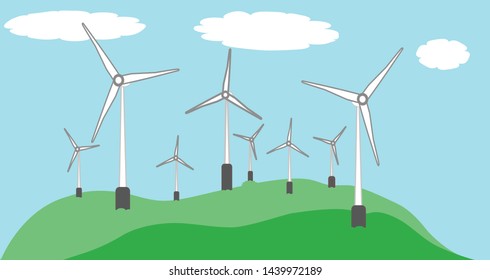 Image of wind turbine, sky, grass