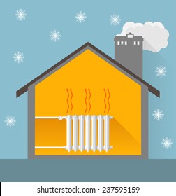 Image Of Winter House With Warm Heater