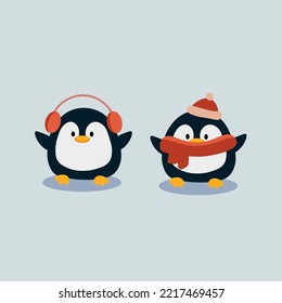 Image of winter penguins. Vector image on a blue background.