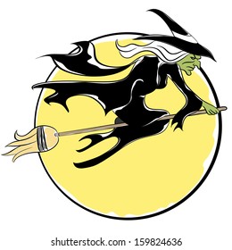 An image of a witch flying on a broom.