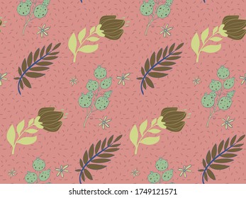 Image without seams. Beautiful pattern on a summer theme. Pattern consisting of  plants and leaves. Background image.