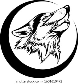 Image of a wolf howling at the moon. It can be used to design a logo, print on a T-shirt, tattoo, and more.