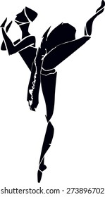 The image of woman ballerina in a tutu. Black and white drawing.