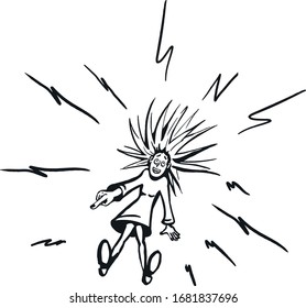 An image of a woman being electrocuted while fixing wires
