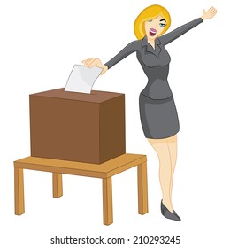 An image of a woman casting her vote at the ballot box.