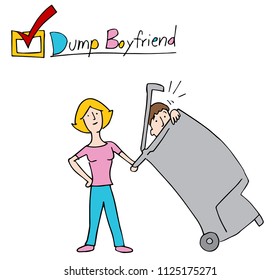 An image of a Woman Dumping Boyfriend Into the Trash.