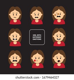 Image of woman faces with different expressions. Emotions avatars.