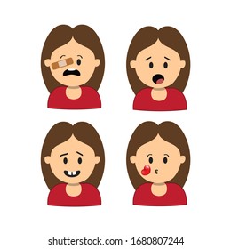 Image of woman faces with different expressions. Emotions avatars.
